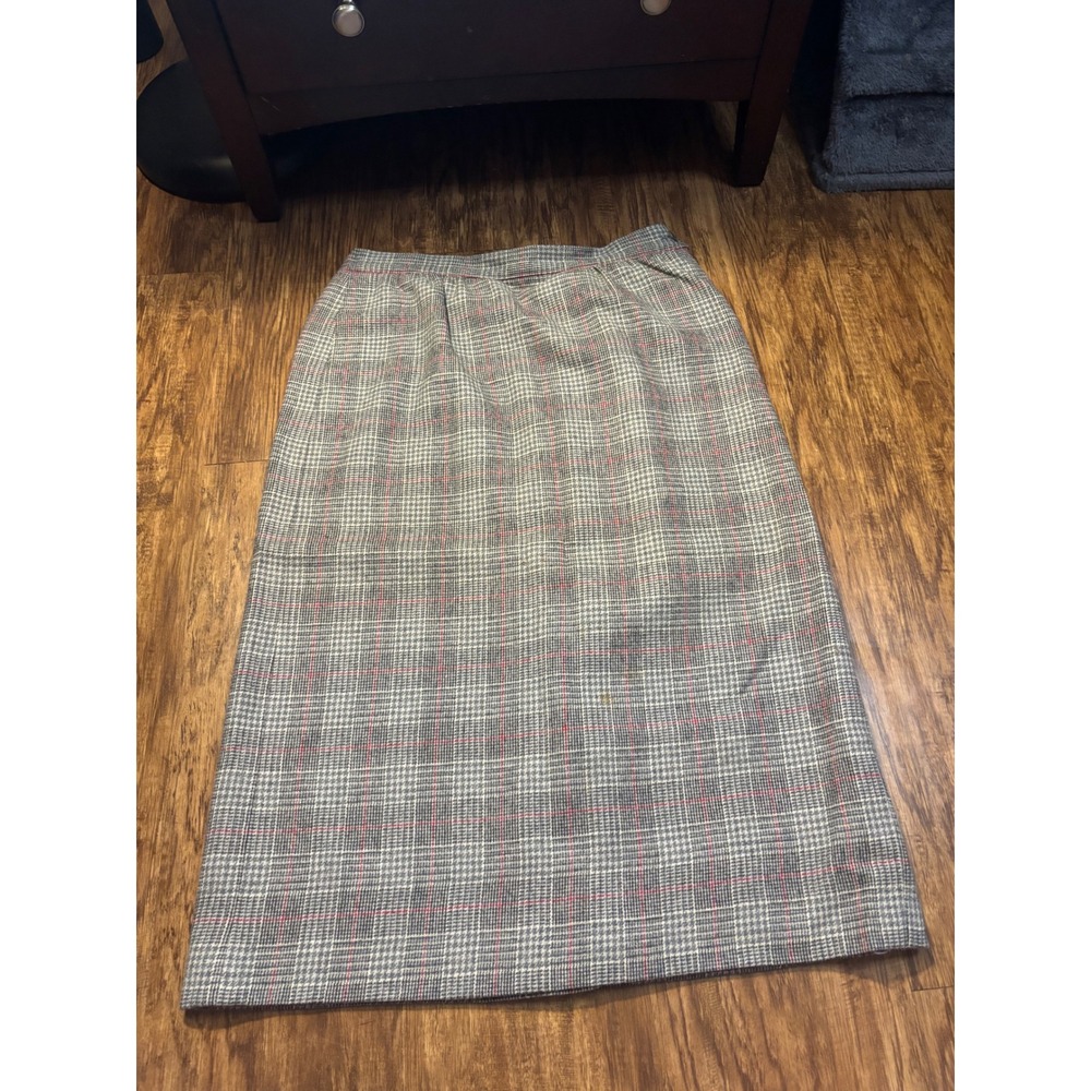 Vintage Pendleton Pet Grey Plaid Wool Midi Skirt Size 26" 80s Academia Heritage - Picture 2 of 11